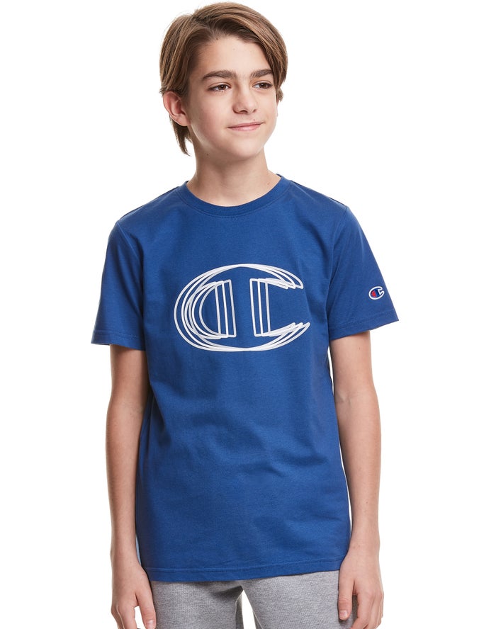 Champion Boys T-Shirt NZ - Vibrating C Logo Navy ( 5309-PATMK )